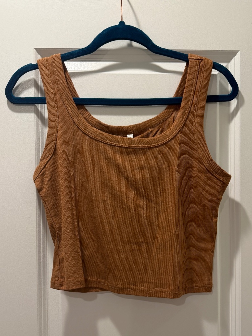 Brown Square-Neck Cropped Tank Top